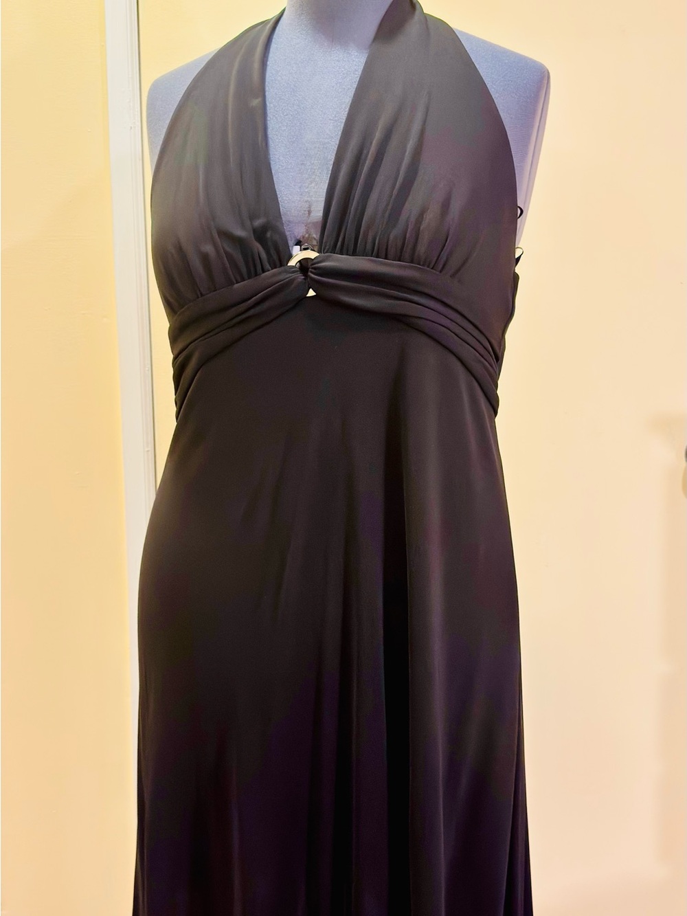 Black sexy Halter knit fabric evening dress size XL Knit crepe.